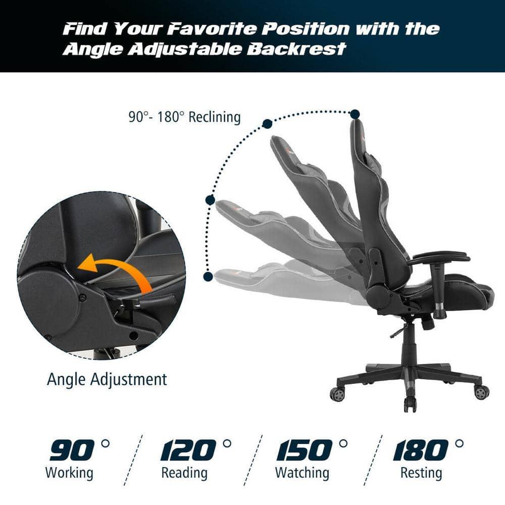 Costway Massage Gaming Chair Reclining Swivel Racing Office Chair w/Lumbar Support Grey