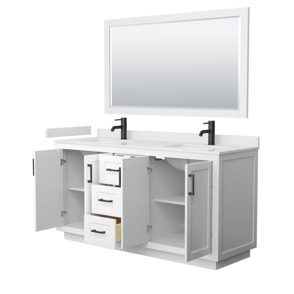 Wyndham Collection Miranda 66" Freestanding Double Bathroom Vanity with Cultured Marble Top with 58" Mirror & Reviews | Wayfair
