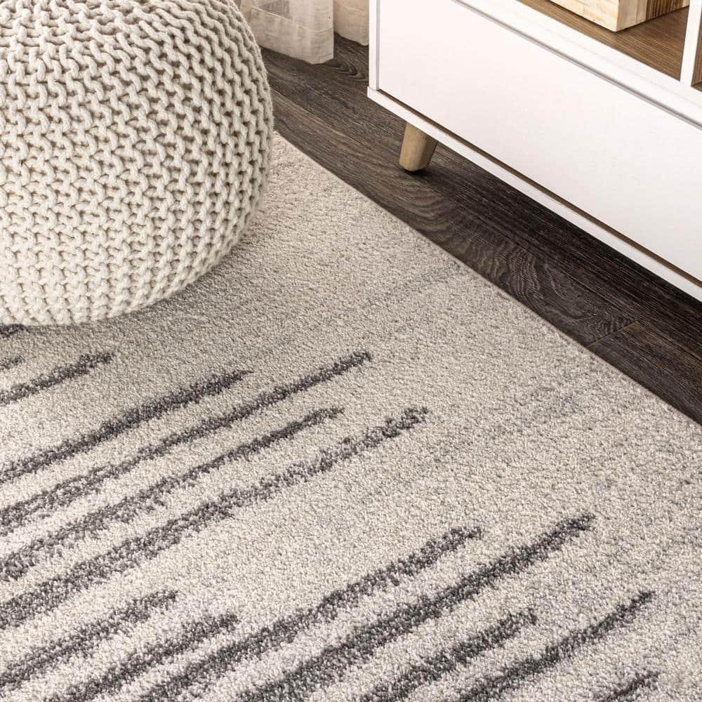 3'x5' Aya Berber Stripe Geometric Area Rug, Cream/Gray - JONATHAN Y