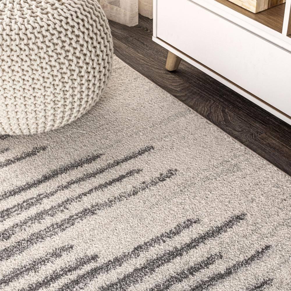4'x6' Aya Berber Stripe Geometric Area Rug, Cream/Gray - JONATHAN Y