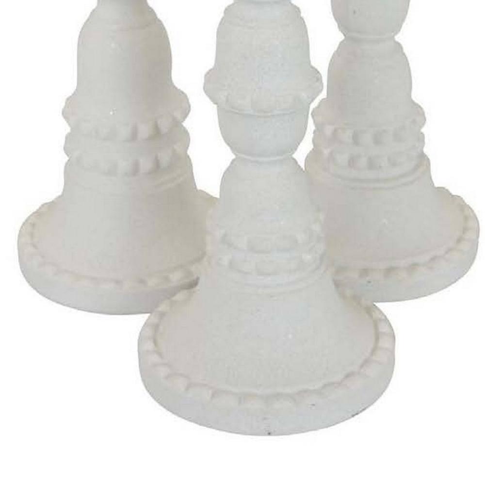 Benjara Accent Candle Holder Set of 3, Tall Pillars, Heavy Base, White Resin