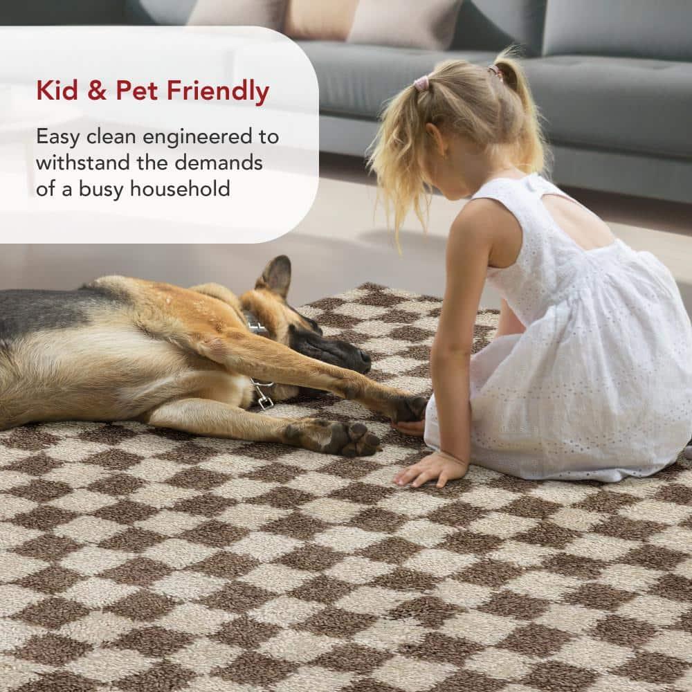 Nuloom Adelaide Checkered 2x8 Runner Shag Indoor Area Rug for Living Room Bedroom Dining Room Nursery Entryway Hallway, Beige/Brown