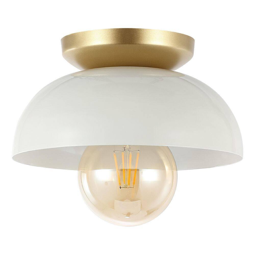 Paulina 8.5" 1-Light Classic Industrial Iron LED Flush Mount, White/Gold Painting