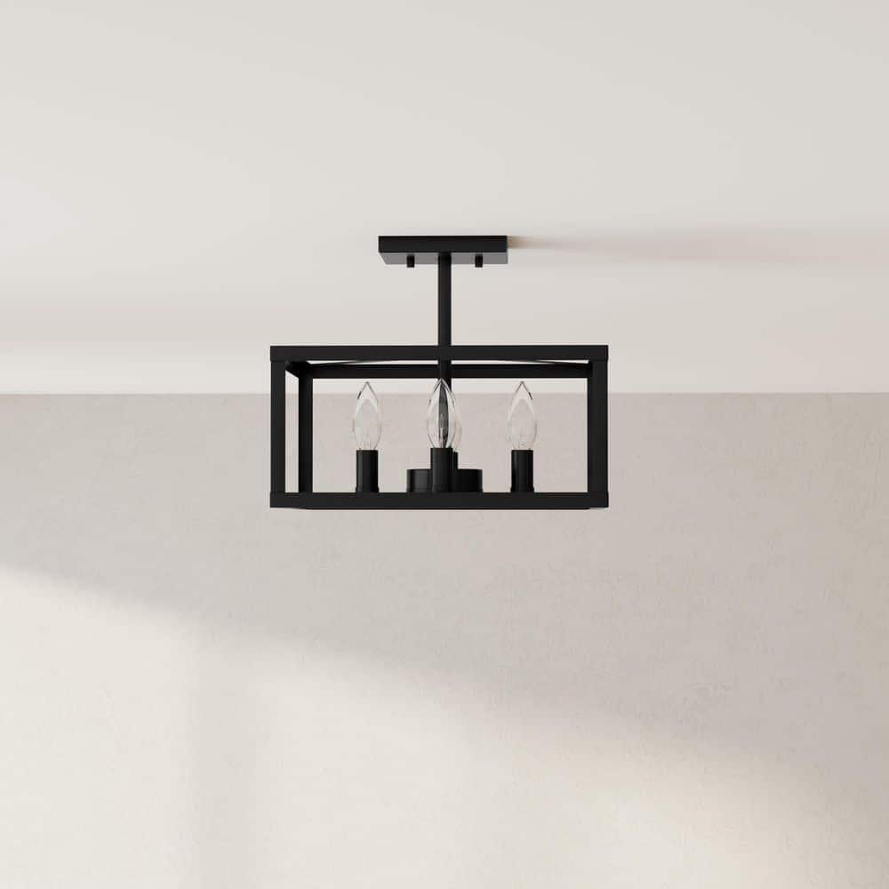 Progress Lighting Hillcrest 4-Light Semi-Flush Mount in Matte Black with Clear Beveled Glass Panels