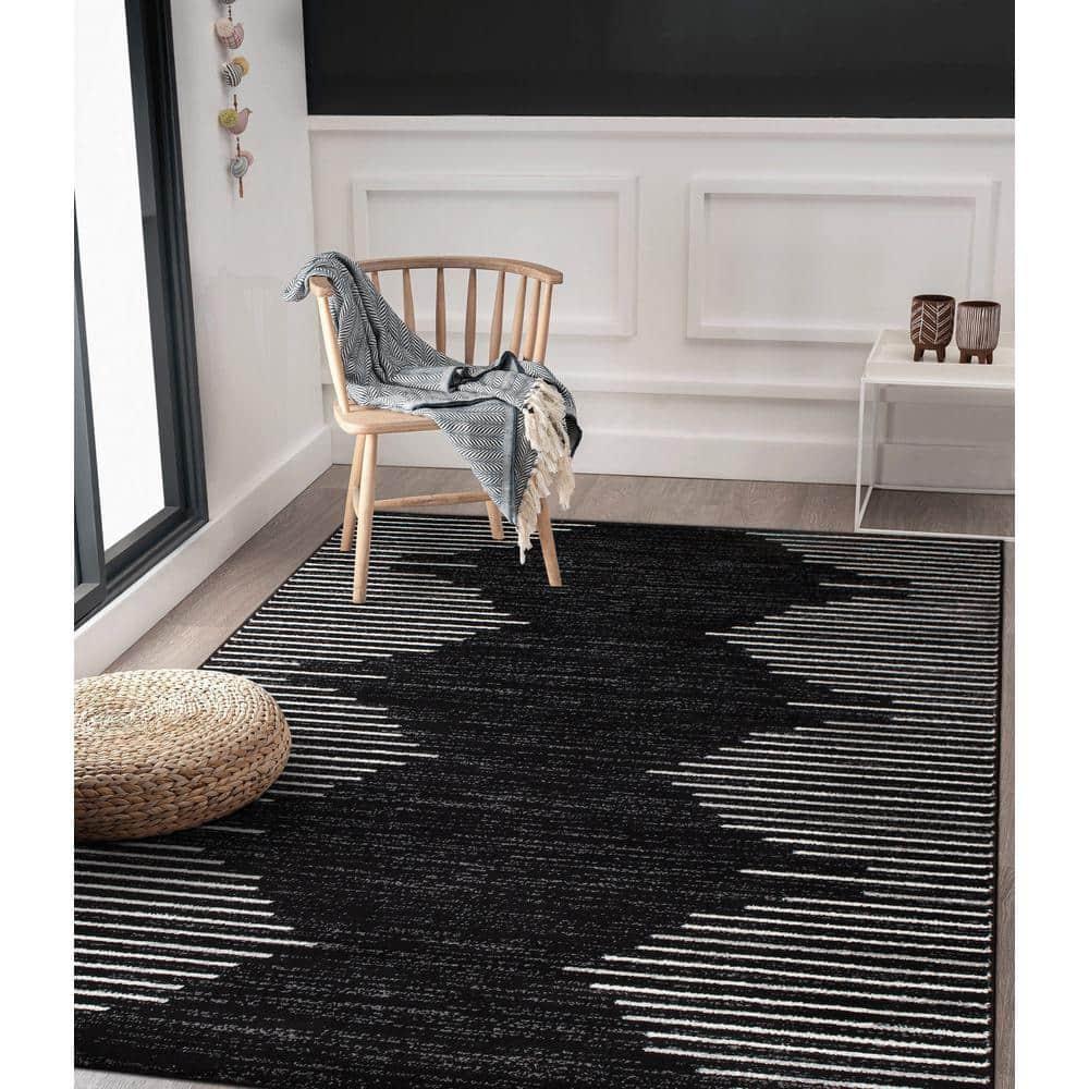 World Rug Gallery Bohemian Stripe Area Rug - Black 5' x 7'