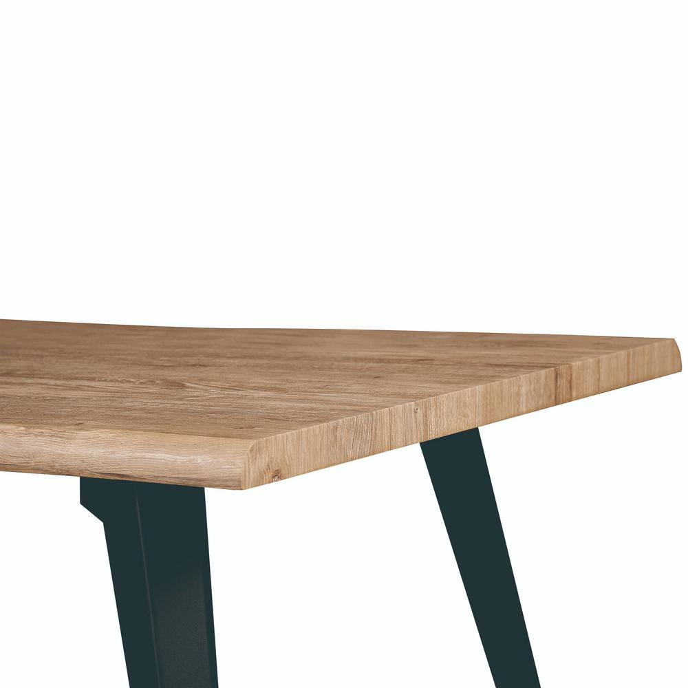 LeisureMod Ravenna Single Modern 63" Rectangular Dining Table with Wavy Edge Wood Top and Metal Legs