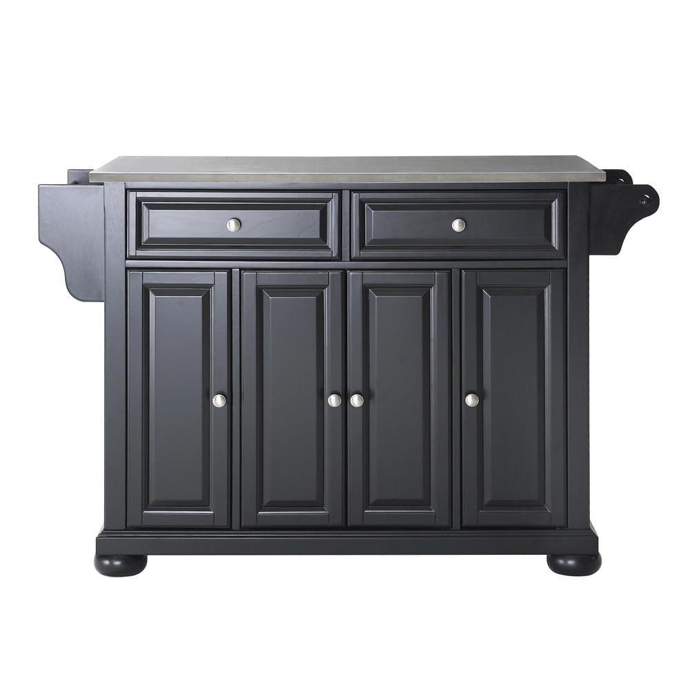 Alexandria Stainless Steel Top Kitchen Island Wood/Black - Crosley: Hardwood Frame, 6 Shelves, 2 Drawers