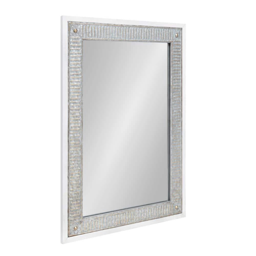 Kate and Laurel Deely Farmhouse Wall Mirror, 27 x 39, White and Silver, Rustic Wall Decor with Galvanized Metal Frame