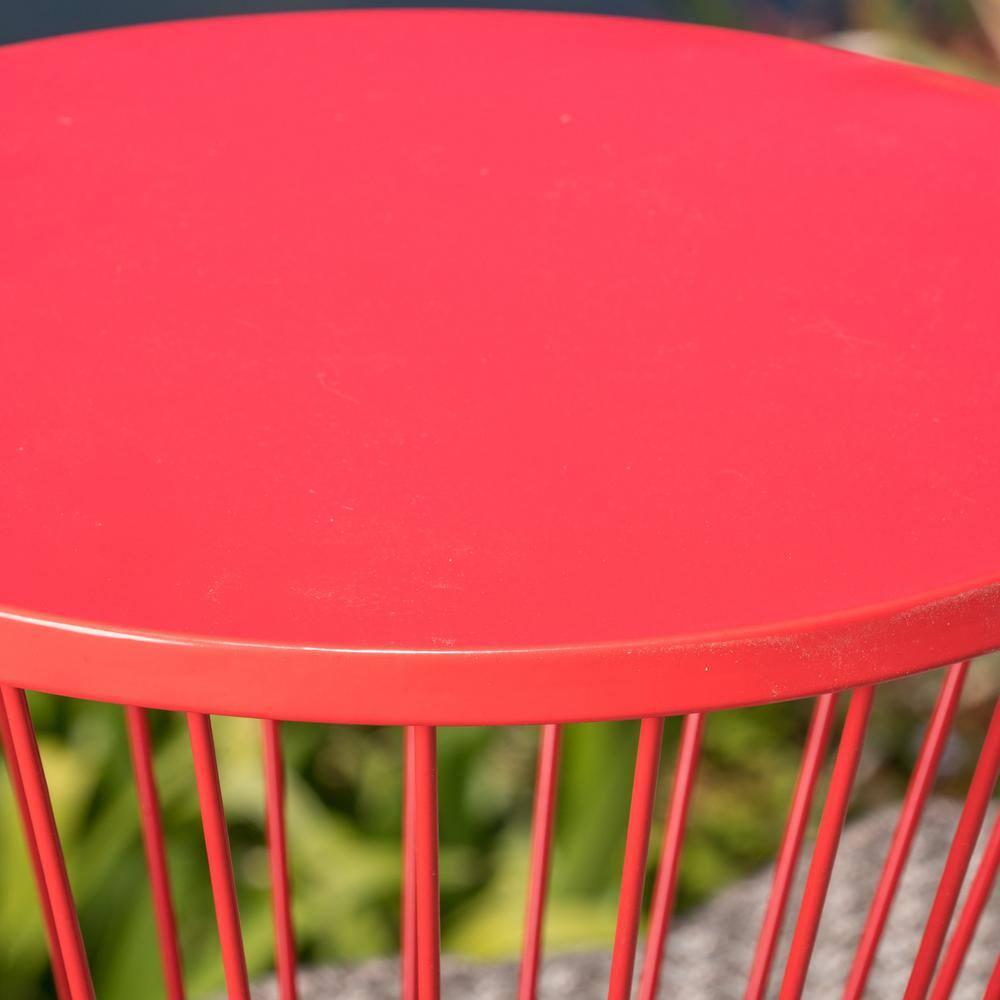 Noble House Lassen Outdoor Metal 16 Inch Side Table in Matte Red