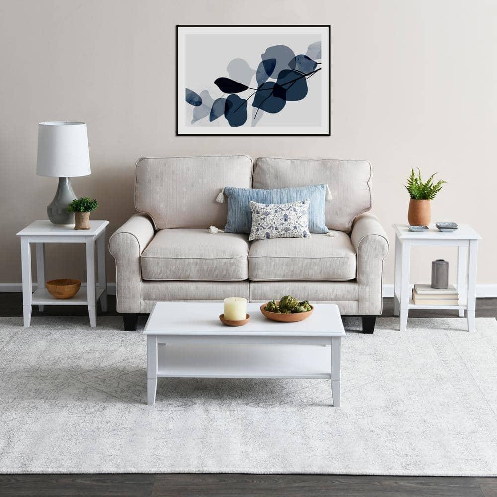 Storied Home Pleasantville Coffee Table with Storage Shelf and Solid Wood Legs White: Country Style, Engineered Top