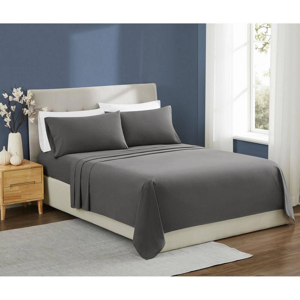 Brooklyn Loom Twin XL 3pc Essential Cotton Sheet Set Gray
