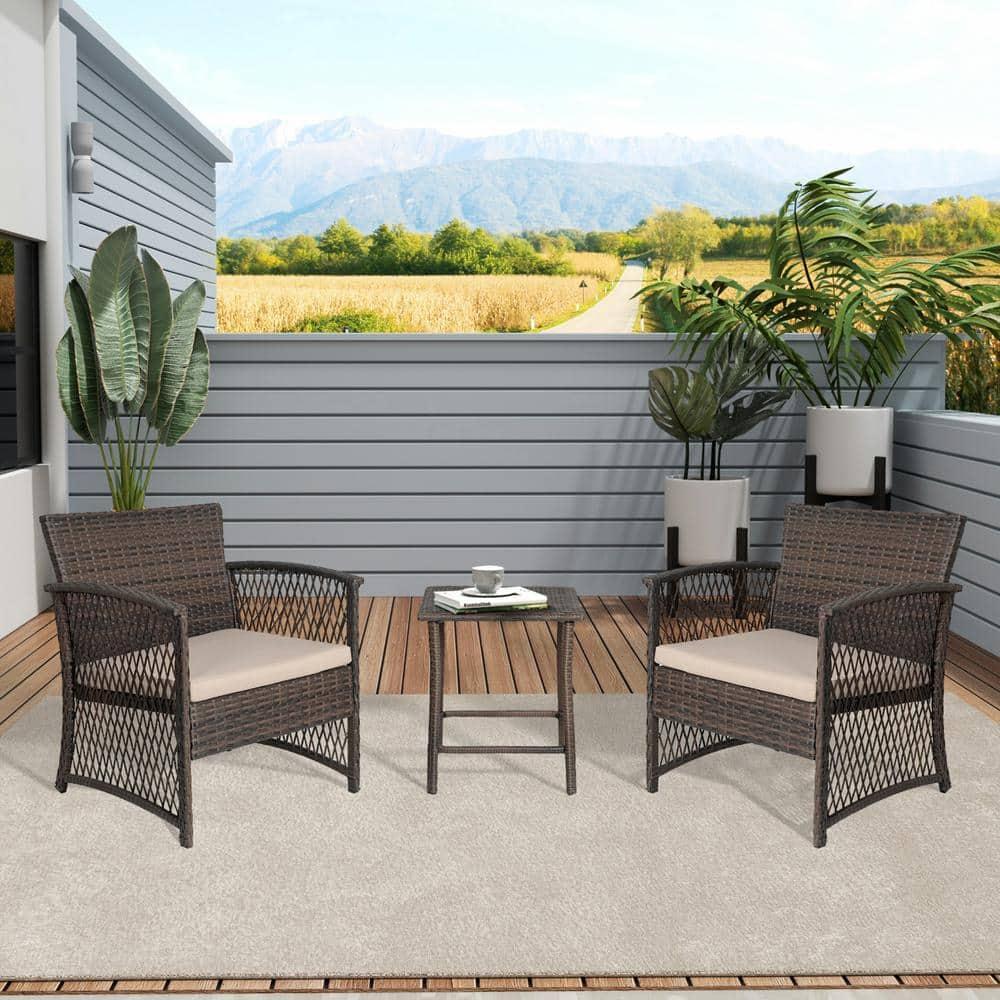 Polytrends Heritage Outdoor 3-piece Wicker Bistro Patio Set Coffee/Beige