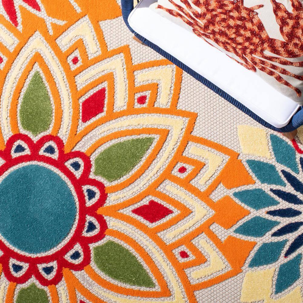 Cabana CBN328 Power Loomed UV Resistant Indoor/Outdoor Area Rug - Ivory/Orange - 8'x10' - Safavieh