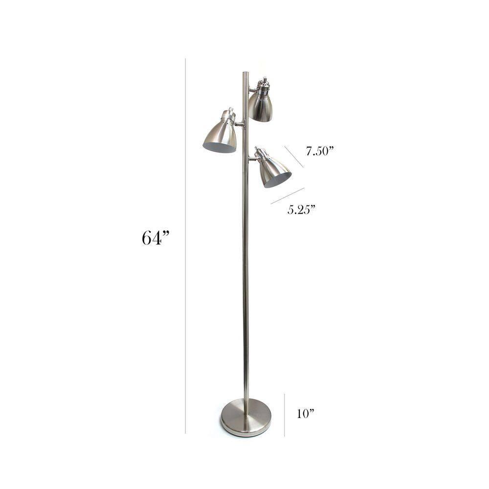 Simple Designs 3-Light Tree Floor Lamp, 63-3/8", Brushed Nickel Shade/ Brushed Nickel Base