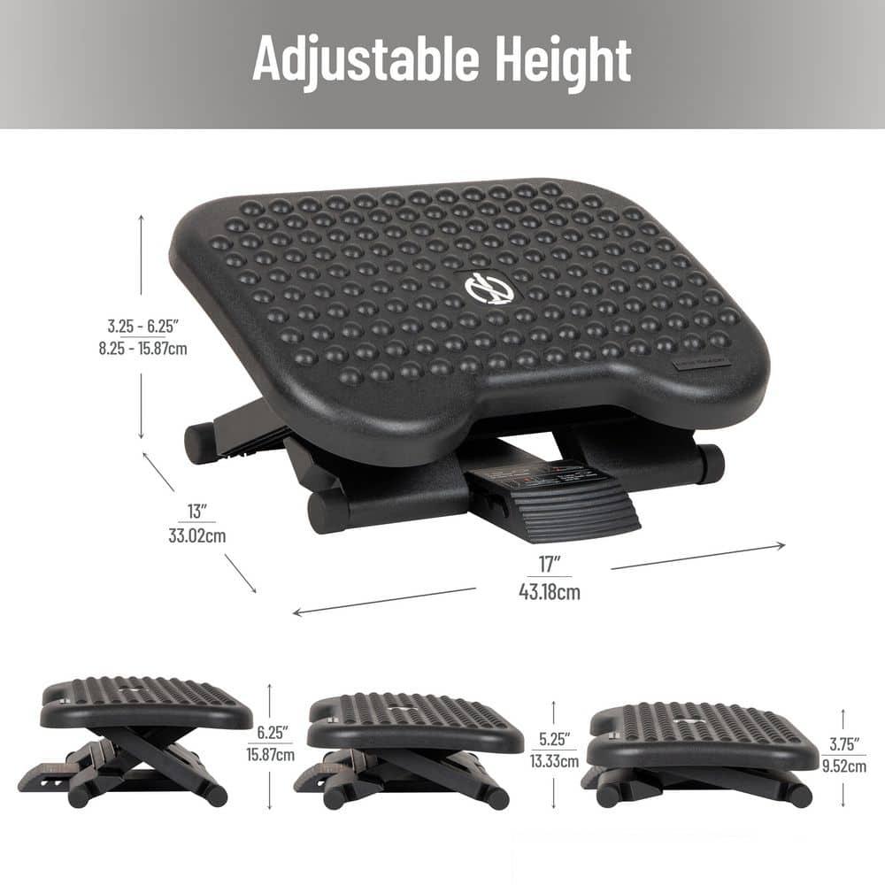 Mind Reader Foot Rest, Under Desk at Work, Ergonomic, Height Adjustable, Office, Plastic, 17.5"L x 13.5"W x 3.5"H