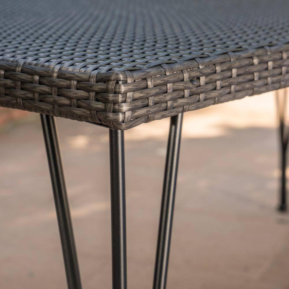 Noble House Bedford 69" Wicker Patio Dining Table with Hair Pin Legs in Gray