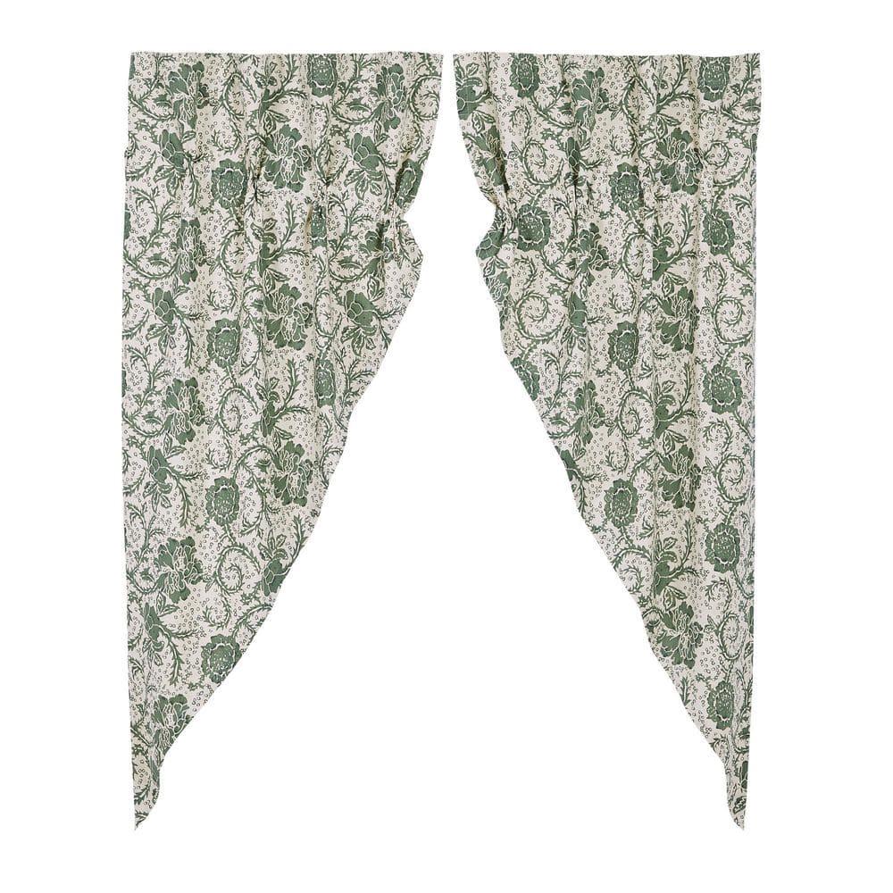 VHC Brands Dorset, Farmhouse Prairie Curtain Panels, Floral, Green, 63x36x18, Set of 2