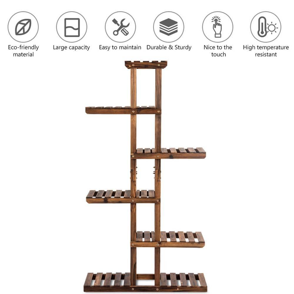 Costway 6 Tier 11 Pots Wooden Plant Flower Display Stand Wood Shelf Storage Rack Garden