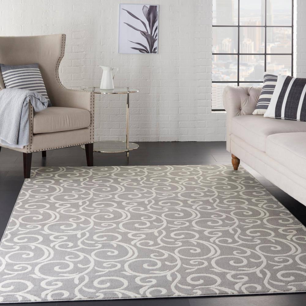 Nourison Grafix 5'3" x 7'3" (5' x 7') Grey Area Rug Bohemian Contemporary Botanical by Nourison