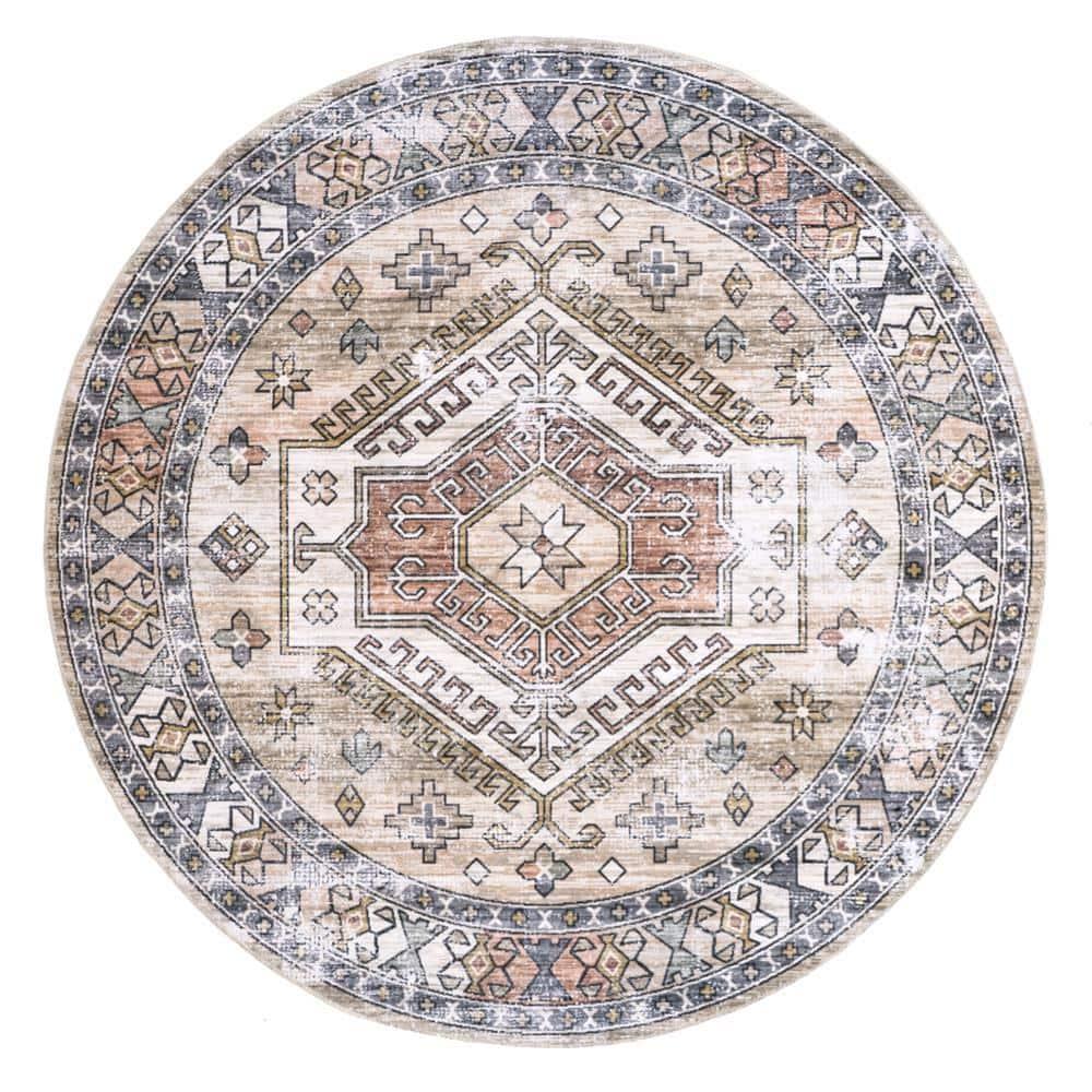 nuLOOM Mae Tribal Motif Machine Washable Peach 6' Modern Round Rug