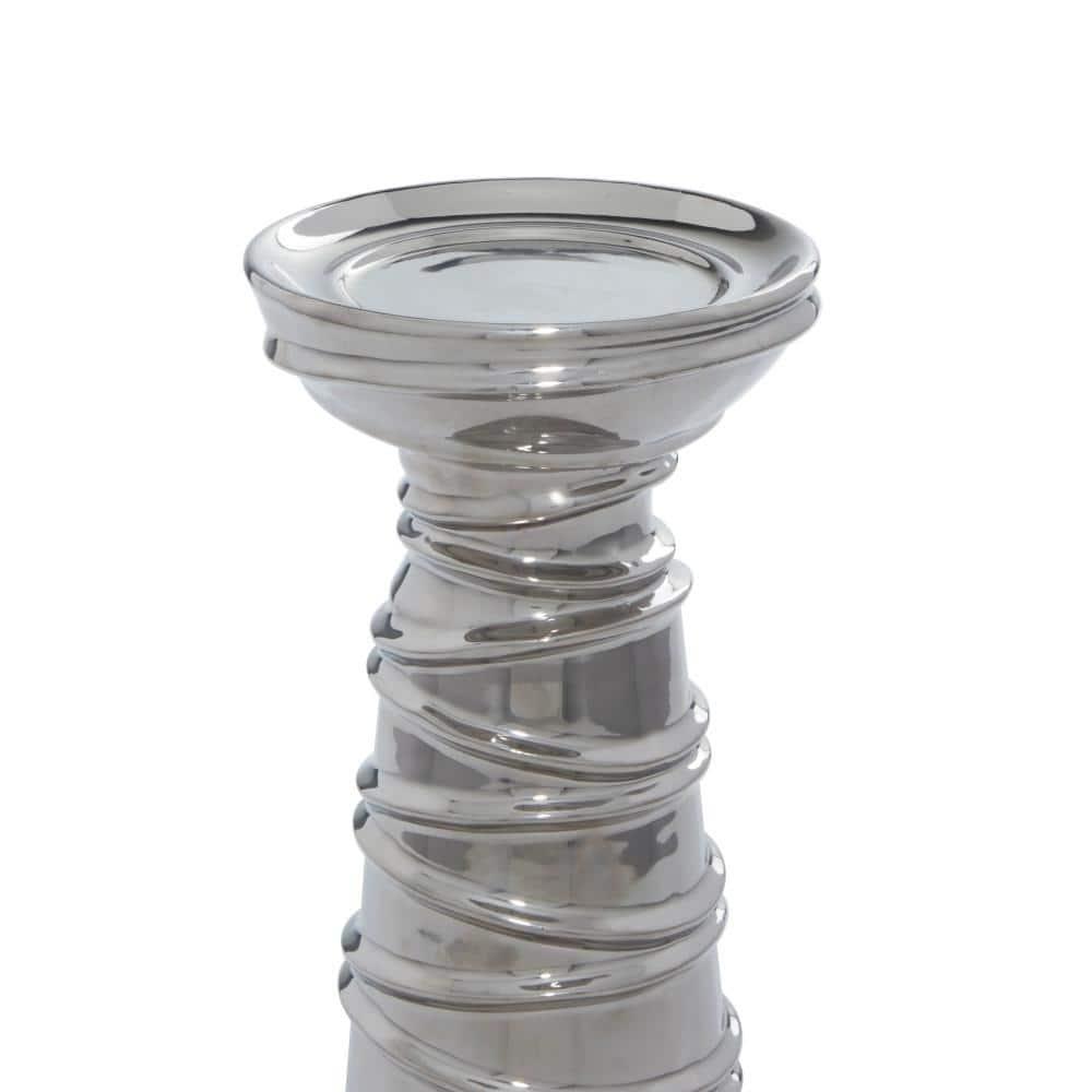 Mercer41 Ceramic Abstract Wrapped Decorative Silver Candle Holder Set