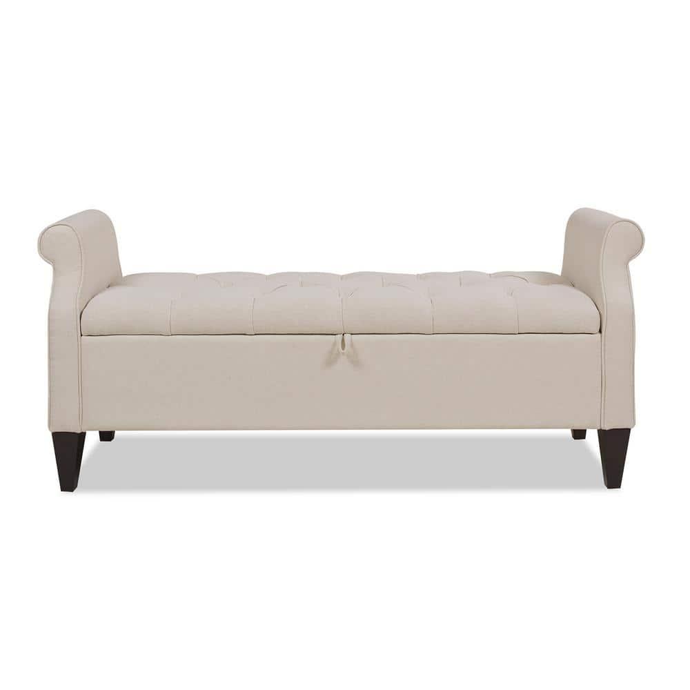 Jacqueline Tufted Roll Arm Storage Bench Sky Neutral