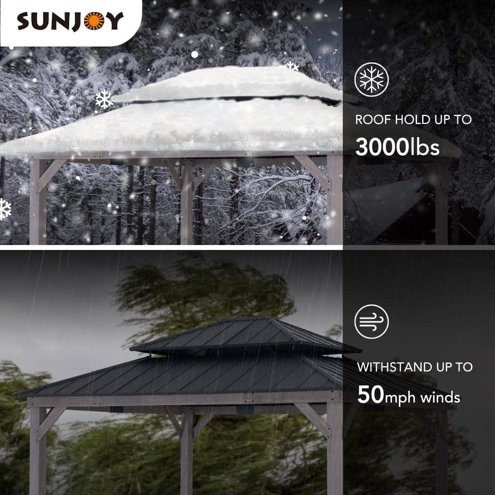 Sunjoy Sunjoy 13 x 15 ft. Wood Gazebo, Outdoor Patio Steel Hardtop Gazebo, Cedar Framed Wooden Gazebo with 2-Tier Metal Roof, Suitable for Patios, Lawn and Backyard