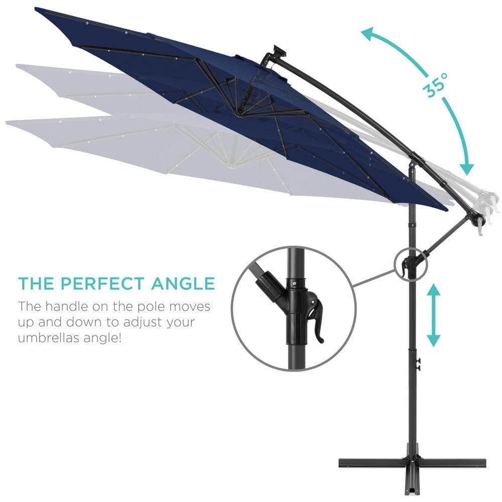 Best Choice Products 10ft Solar LED Offset Hanging Outdoor Market Patio Umbrella w/ Adjustable Tilt - Navy Blue