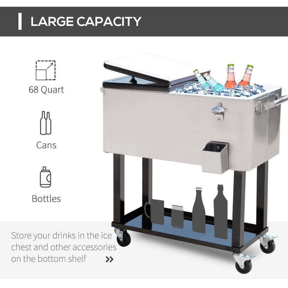 IRHOMA Outsunny 80 QT Rolling Cooling Bins Ice Chest on Wheels Outdoor Stand Up Drink Cooler Cart for Party