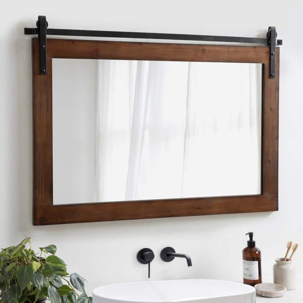 Kate and Laurel Cates Wood Rectangle Mirror, 38x27, Walnut Brown