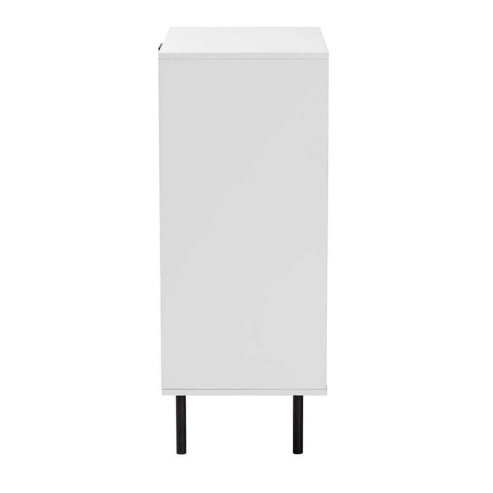 Baxton Studio Karima Mid-Century Modern Two-Tone White and Natural Brown Finished Wood and Black Metal 5-Drawer Storage Cabinet