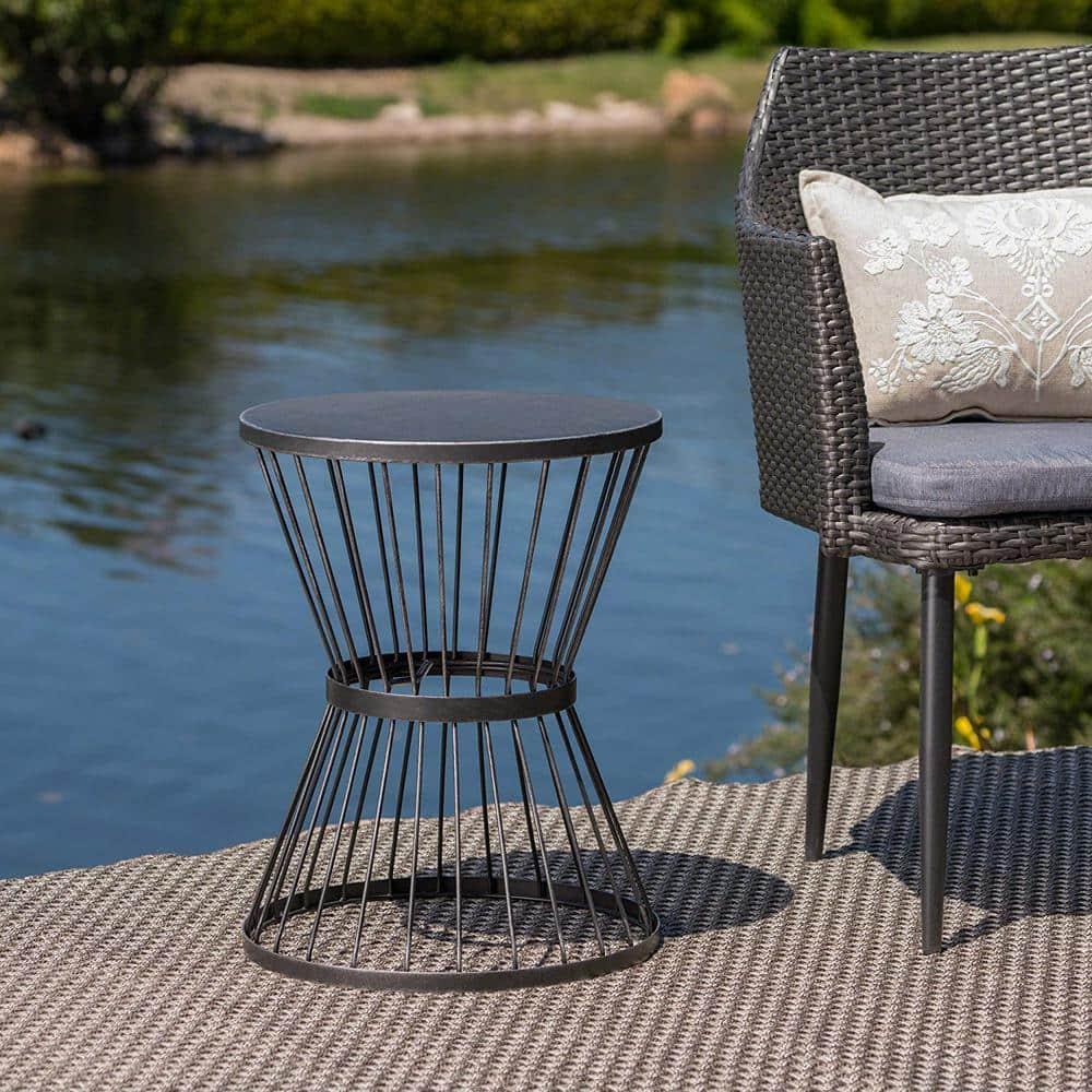 Christopher Knight Home Lassen Outdoor 16" Iron Side Table, Matte Black
