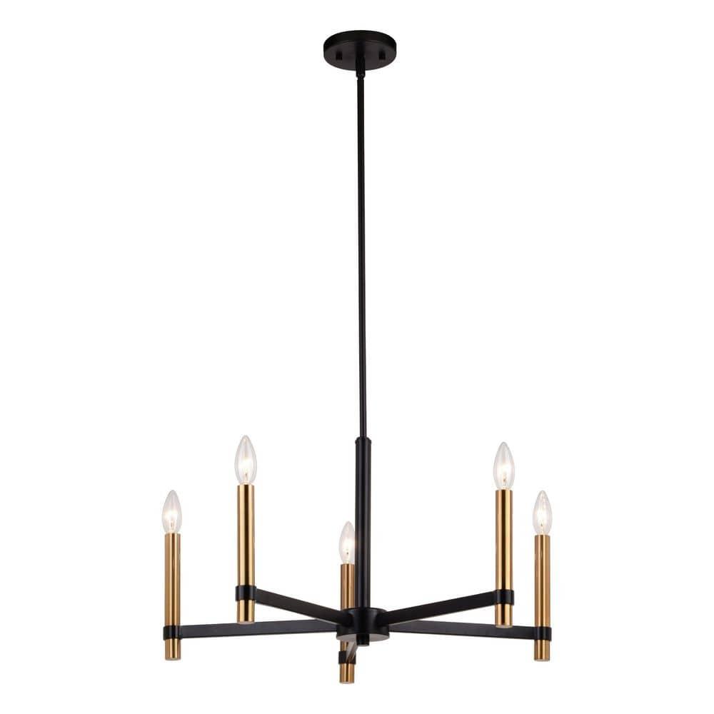 VAXCEL Damen 5 Light Black and Brass Contemporary Candle Chandelier
