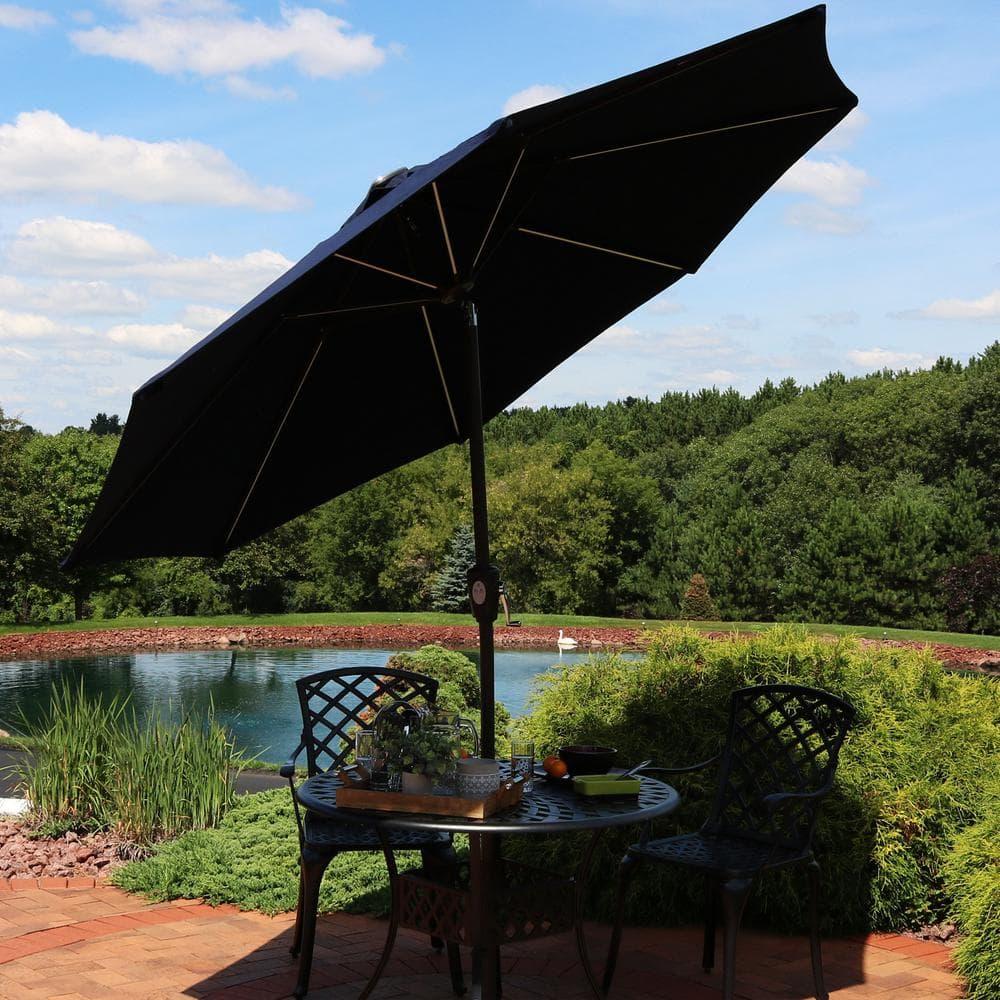 Sunnydaze Outdoor Solution-Dyed Sunbrella Pool Patio Umbrella with Solar LED Light Bars and Tilt - 9' - Navy Blue
