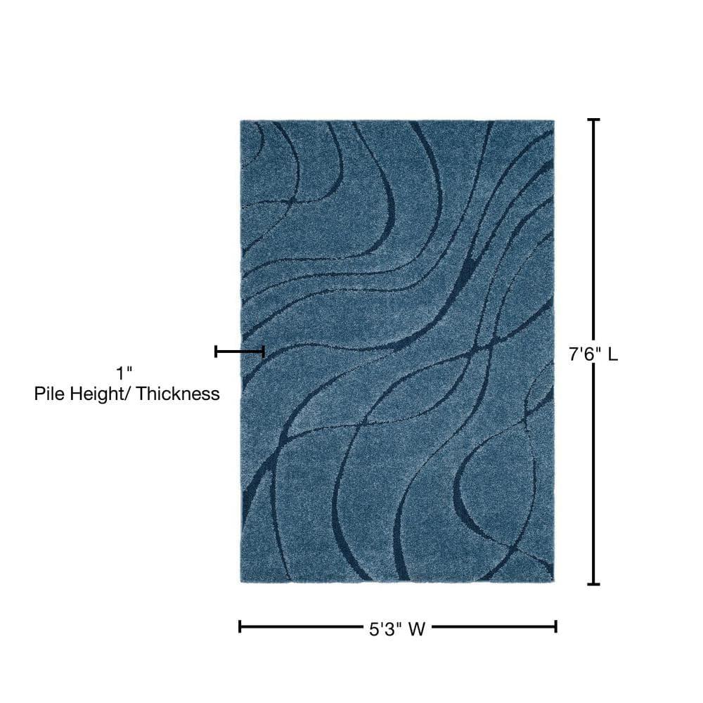 Florida Shag SG471 Power Loomed Indoor Area Rug - Light Blue/Blue - 5'3"x7'6" - Safavieh