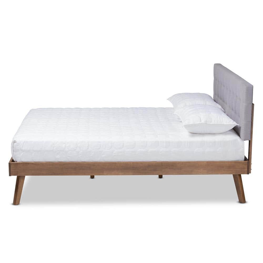Queen Devan Fabric Upholstered Platform Bed with Headboard - Baxton Studio: Mid-Century Modern Style