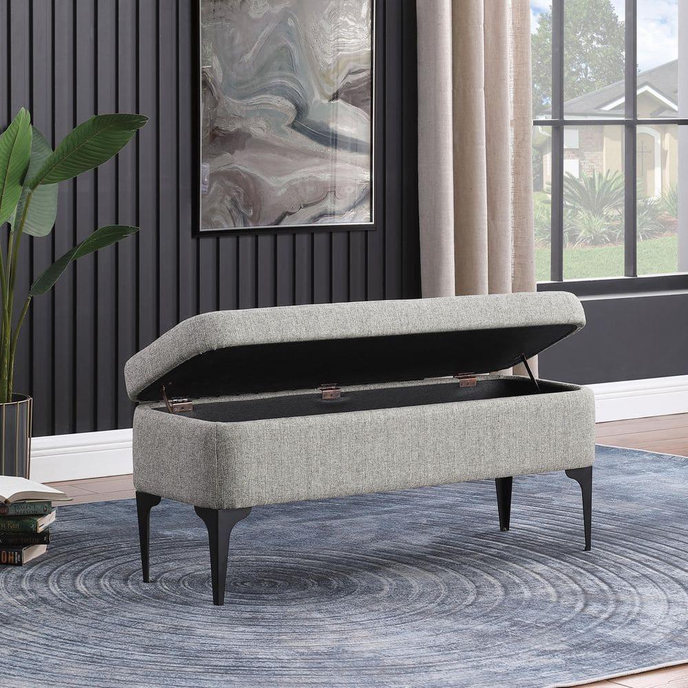 Large Modern Storage Bench Sustainable Gray Woven - HomePop