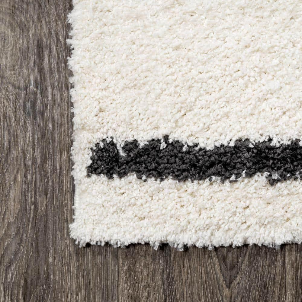 2'x10' Alaro Berber Stripe Shag Runner Rug, White - JONATHAN Y