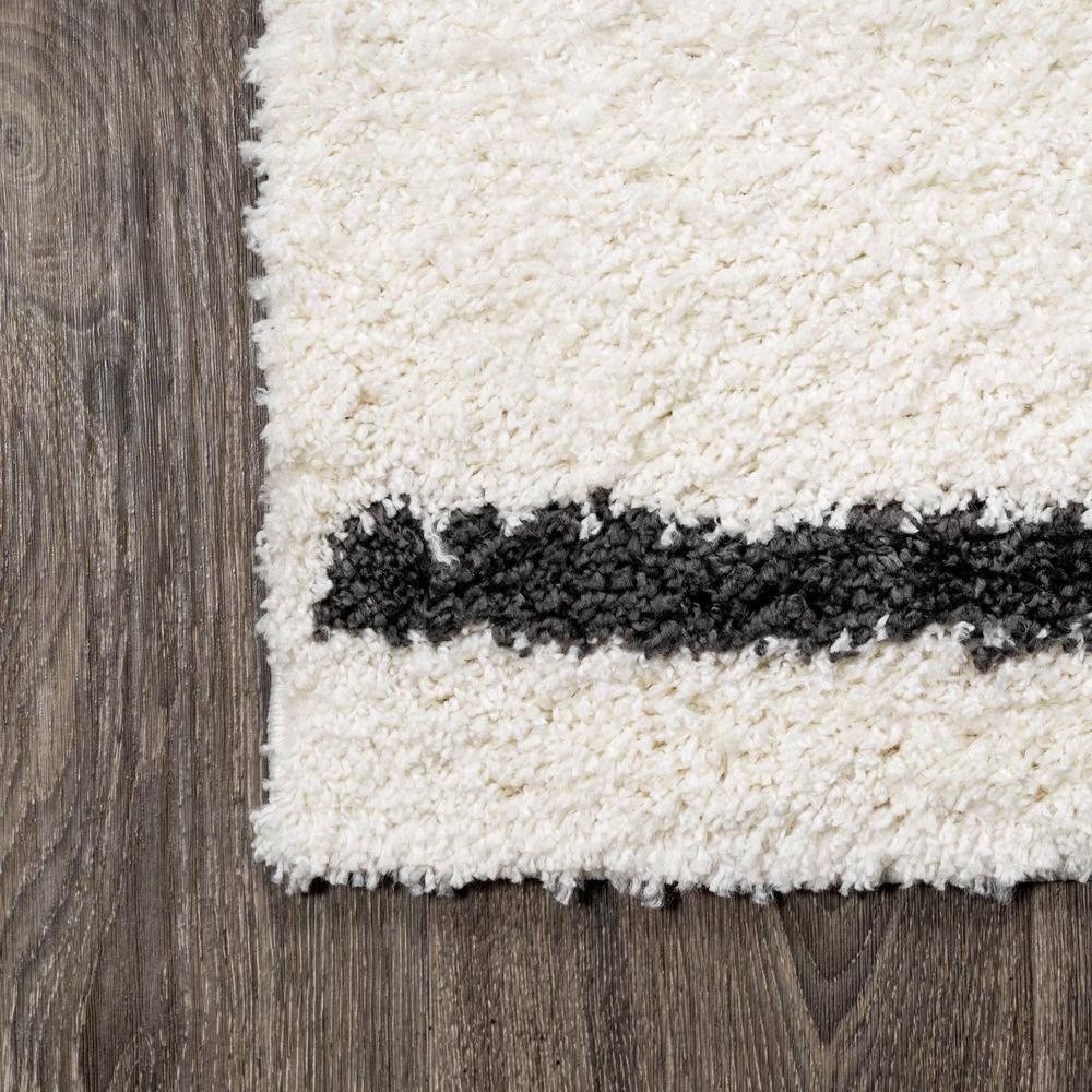 3'x5' Alaro Berber Stripe Shag Area Rug, White/Black - JONATHAN Y