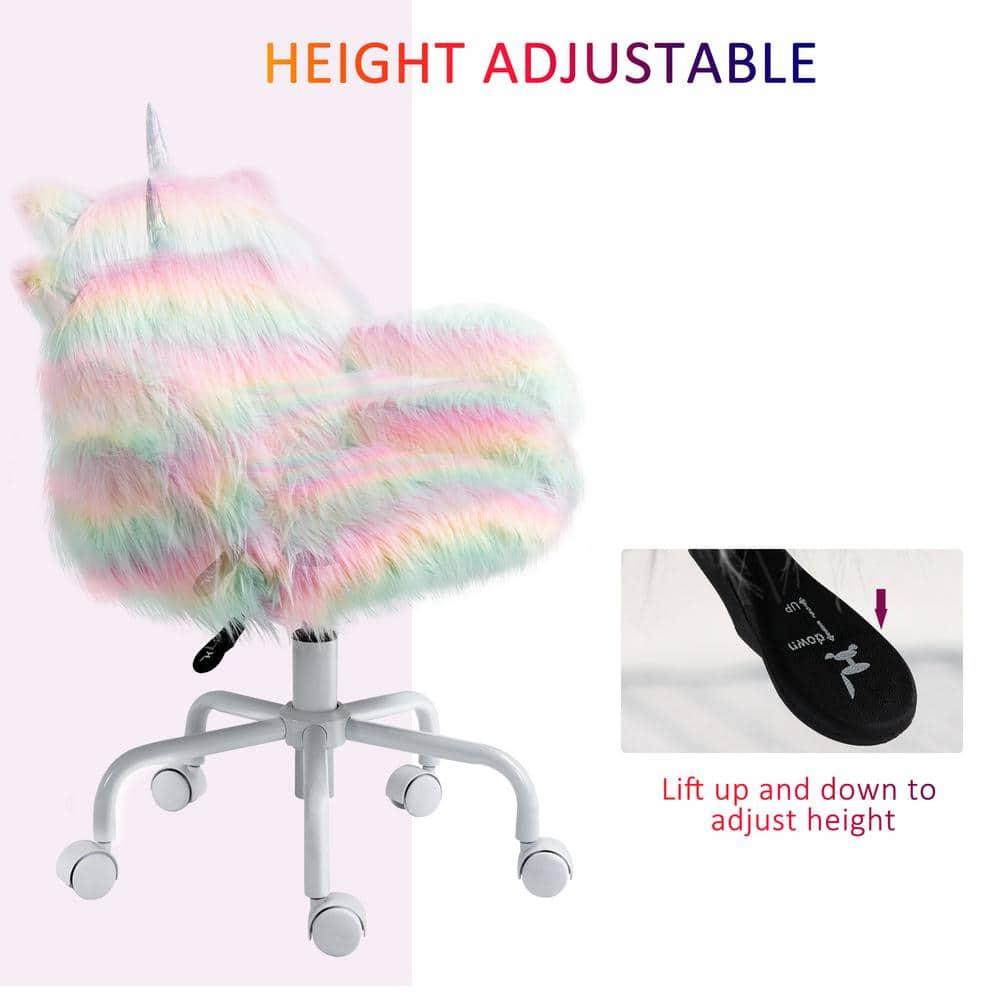 Canddidliike Fluffy Unicorn Office Chair, Desk Chair with Mid-Back and Armrest Support, Desk Chair with 5 Star Swivel Wheel White Base, Multicolored