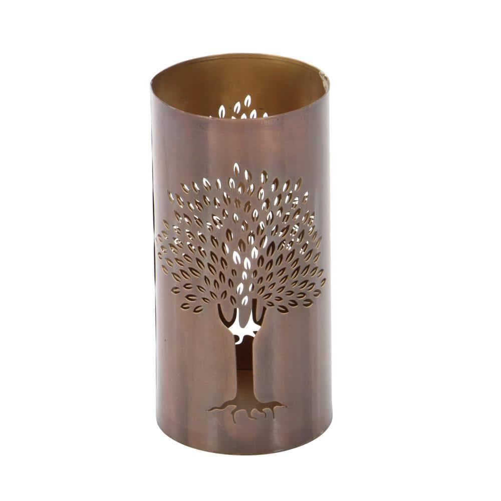 DecMode 3 Holder Copper Metal Tree Decorative Candle Lantern, Set of 3