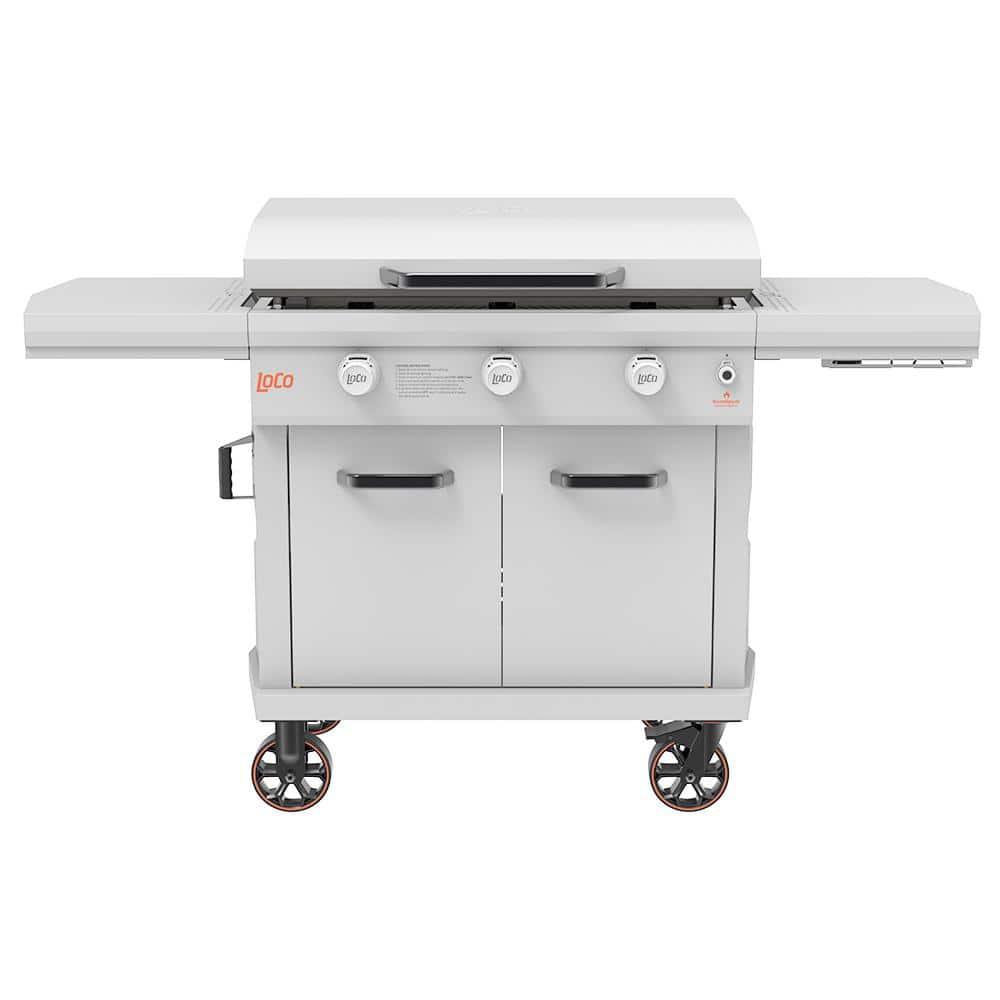 LoCo Cookers 36 Inch 3-Burner Flat Top Propane Grill with Shelves & Trays