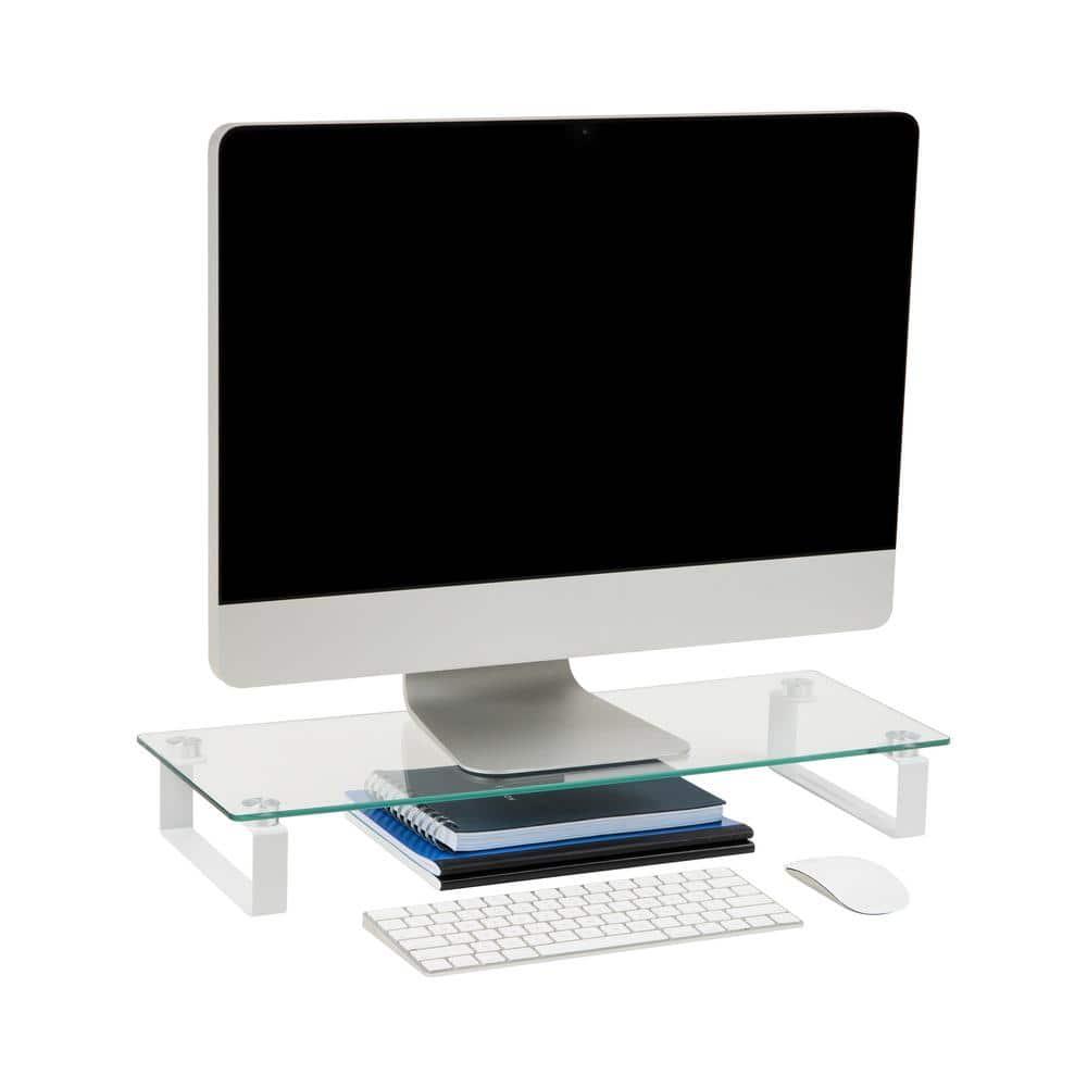 Mind Reader Mind Reader Monitor Stand, Contemporary, Desktop Organizer, Laptop Riser, Office, Glass, 22"L x 8.25"W x 3"H, Clear