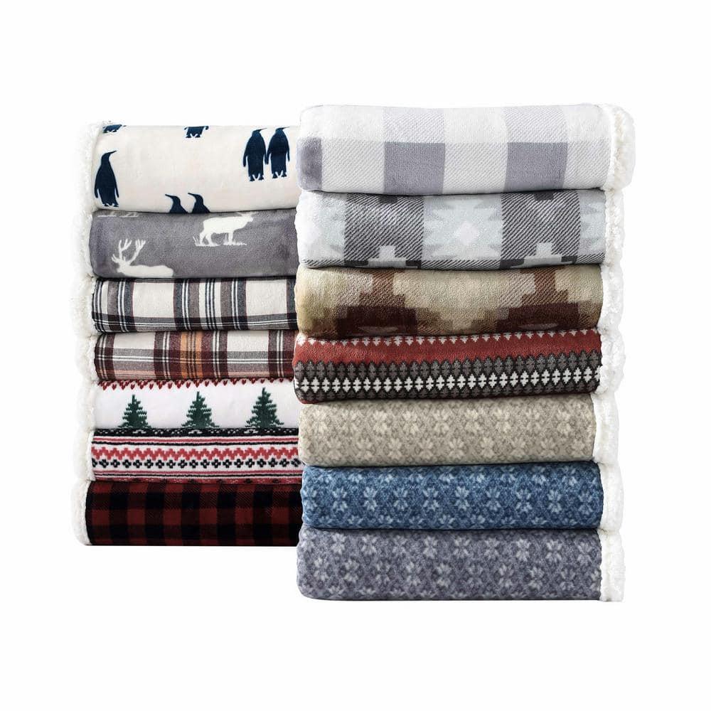 Eddie Bauer Printed Plush Fleece/Sherpa Throw Blankets