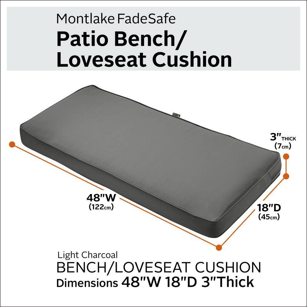 Classic Accessories 62-015-LCHARC-EC Bench Cushion Combo, 48"W x 18"D x 3"Thick, Light Charcoal