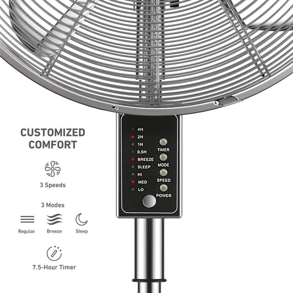 Holmes 16" Oscillating Digital Chrome Metal Stand Fan, 3 Speeds, Remote Control