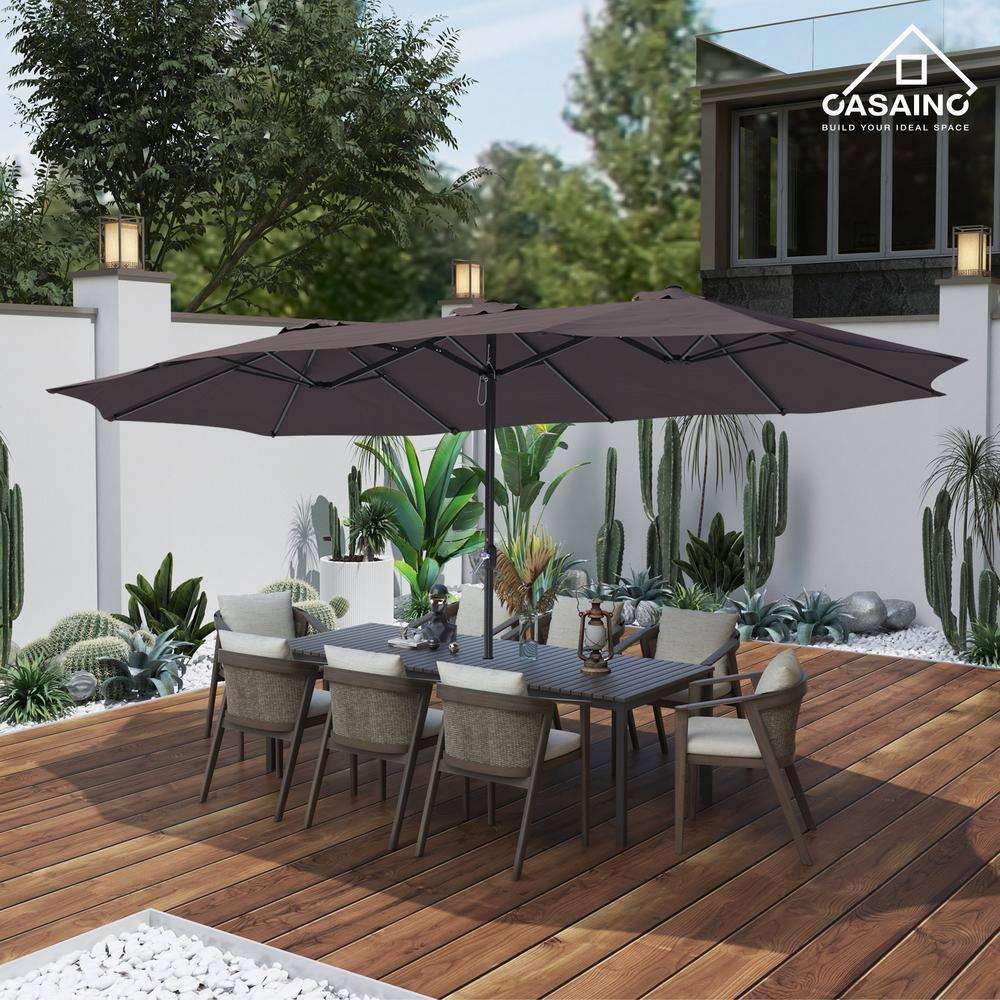15ft Large Patio Umbrellas with Base Included, Outdoor Double-Sided Rectangle Market Umbrella with Crank Handle, for Pool Lawn Garden