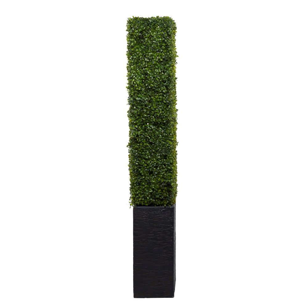 DecMode Green Plastic Contemporary Artificial Boxwood Hedge Topiary with Black Planter Box 22" x 9" x 59"