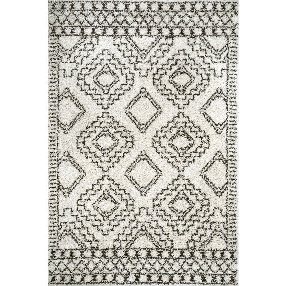Nuloom Lacey Trellis 5x8 Shag Indoor Area Rug for Living Room Bedroom Dining Room Nursery, Off White/Charcoal