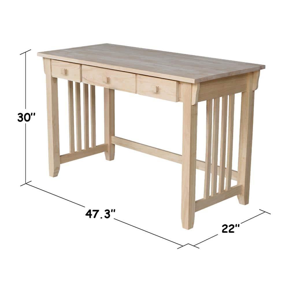 Mission Computer Desk - Unfinished - International Concepts: Hardwood Frame, 48" Writing Desk with Drawer, Adult Assembly Required